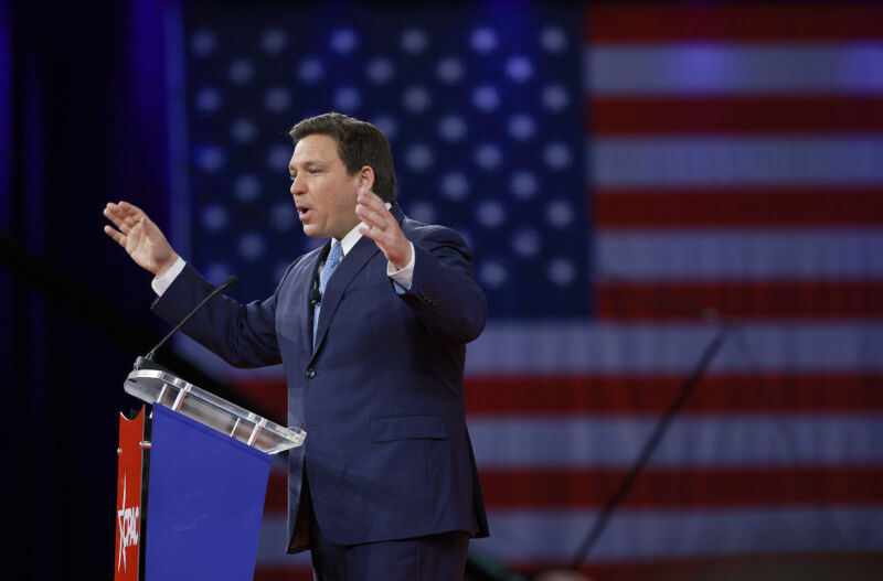 Florida Gov. Ron DeSantis speaks at the Conservative Political Action Conference (CPAC) at the Rosen Shingle Creek on February 24, 2022, in Orlando, Florida. 