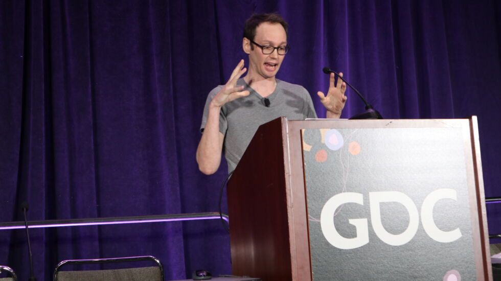This might be Josh Wardle's happy face or his exasperated face. I cannot recall, many hours after his GDC talk concluded.