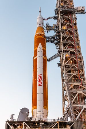 Photo of SLS rocket and Orion spacecraft.