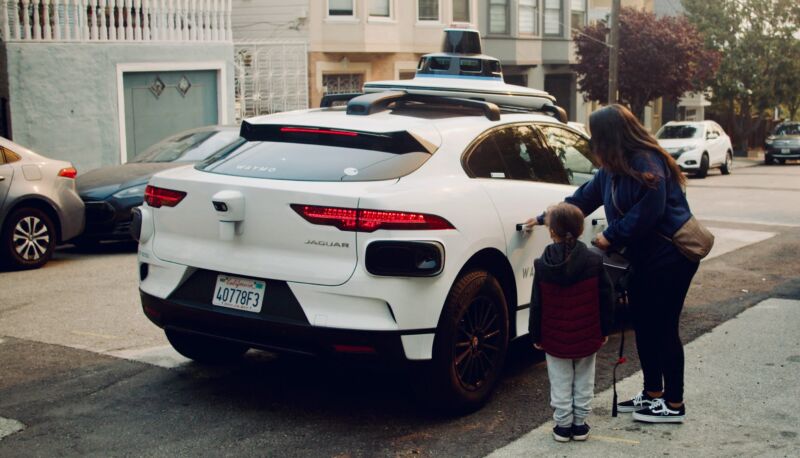 One of Waymo's Jaguar I-Paces on the streets of San Francisco.