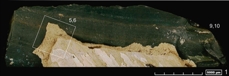 Extreme close-up photo of prehistoric stone tool.