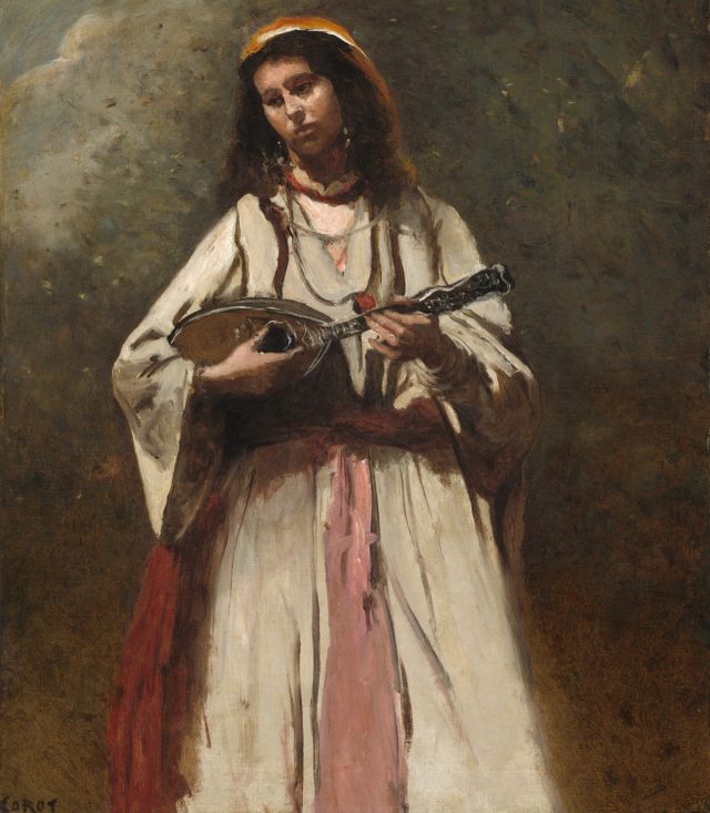 &Lt;Em&Gt; Femme Gitane À La Mandoline&Lt;/Em&Gt;, Du Peintre Du 19Ème Siècle Jean-Baptiste-Camille Corot. 