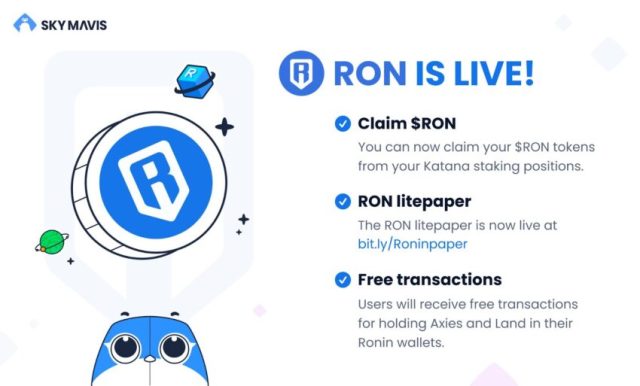 Une Image De Sky Mavis Annonçant Le Lancement De La Sidechain Ronin.