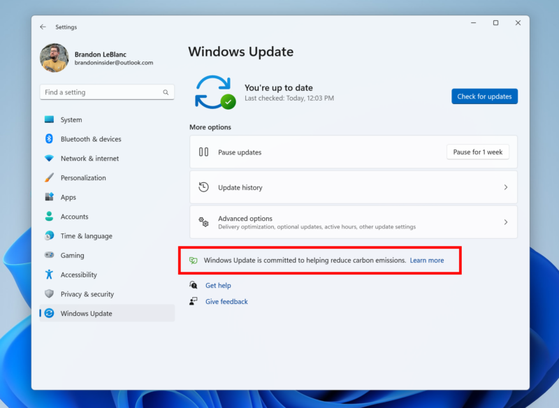 Windows Update intentará hacer lo suyo cuando su red local funcione con energía verde.