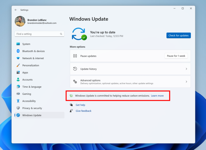 Windows Update va încerca să-și facă treaba atunci când rețeaua electrică locală este alimentată de surse de energie ecologică.