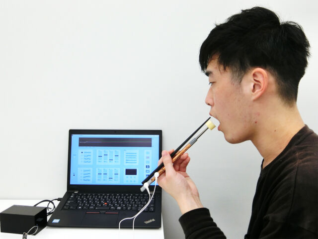 Technology Testing the chopstick device. 