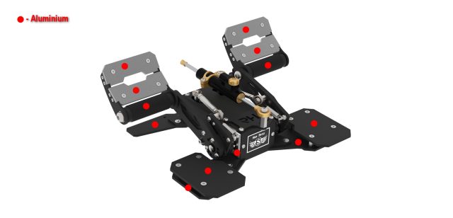 Oziabło sent over this diagram showing which of the pedal components are aluminum and which are steel.