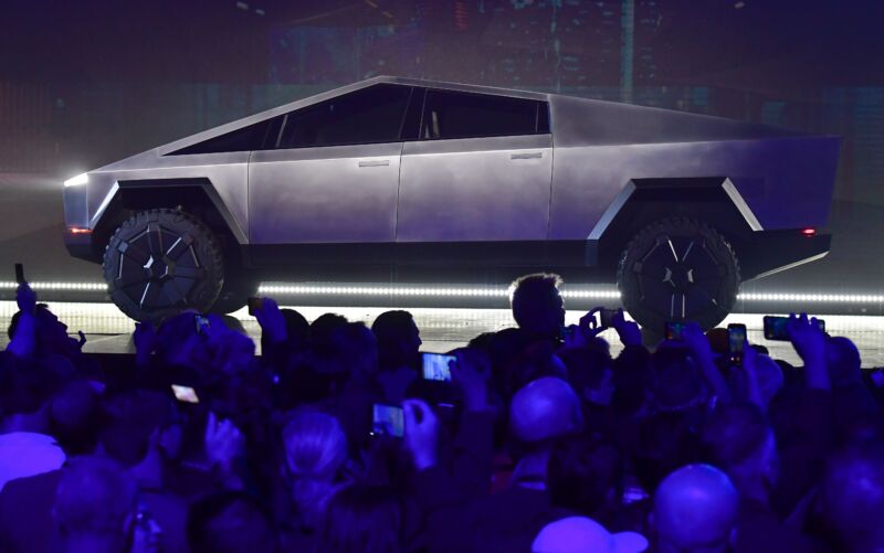 Tesla's Cybertruck at its 2019 unveiling in California.