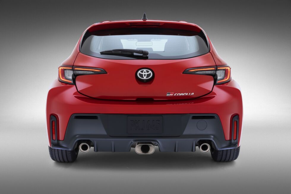 Like the Ferrari F40, the GR Corolla has three exhaust pipes. But unlike the F40, the GR Corolla Core shouldn't cost much more than $32,000. 