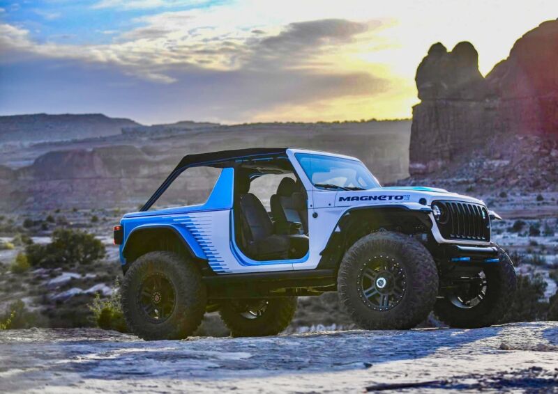 The Magneto 2.0 is a modified Jeep Wrangler with an EV powertrain.