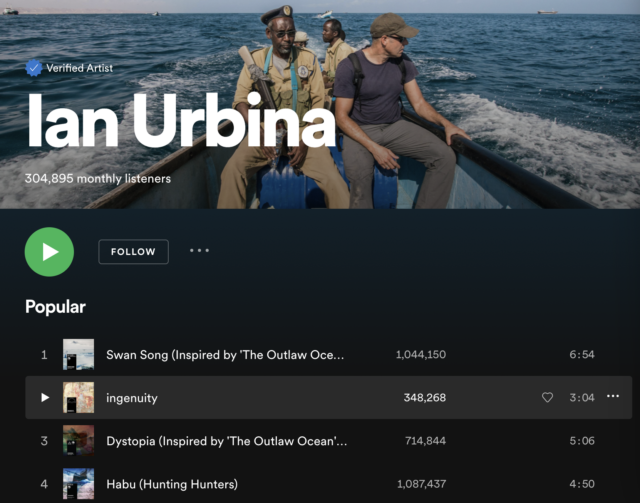 A selection of songs from Ian Urbina's Spotify page.
