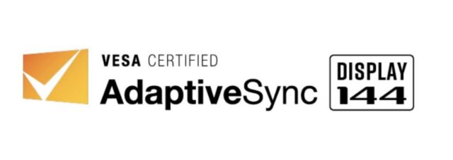 The Adaptive-Sync Display certification logo. Note the number on the right side, which tells you the max refresh rate at which the monitor supports Adaptive-Sync at its native resolution. 