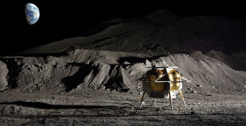 Questa illustrazione mostra un concetto per un lander lunare commerciale di Astrobotic Technology.