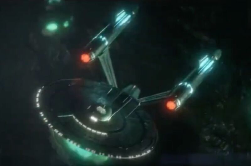 The opening credits for <em>Star Trek: Strange New Worlds</em> feature the USS <em>Enterprise</em> voyaging through the universe.