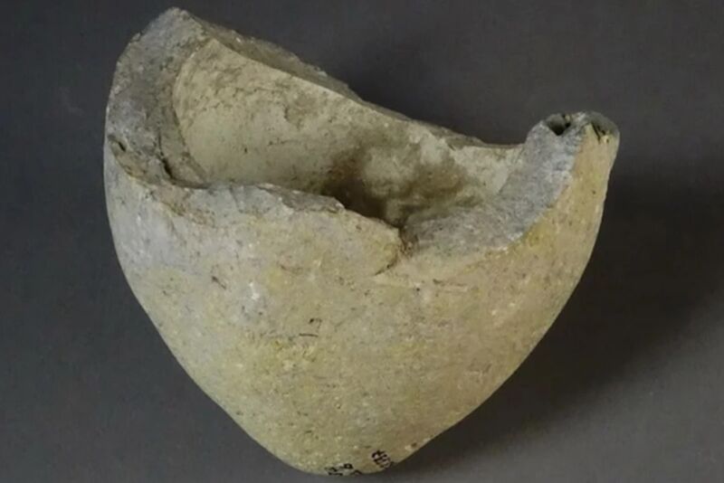 Analysis of the residue in this ceramic vessel shard indicates that it may have been used as a hand grenade.  The shard was excavated in the 1960s at a site in Jerusalem and dates to the 11th or 12th century AD.
