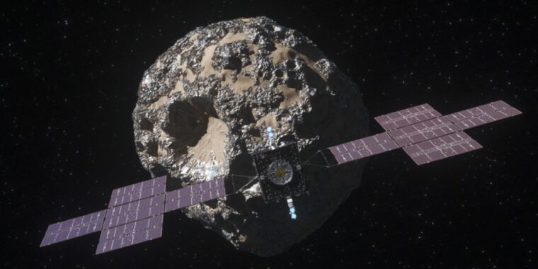Ars prochází čistou místností kosmické lodi Psyche obíhající kolem asteroidu v JPL