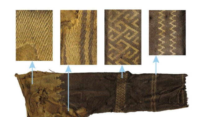 Examples of the different weaving techniques and colorful motifs woven into the 3,000-year-old Turfan pants.