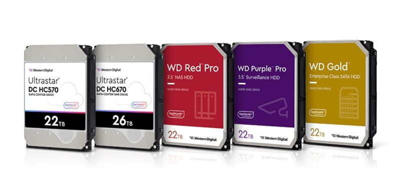 Western Digital's new 26 and 22TB hard drives.