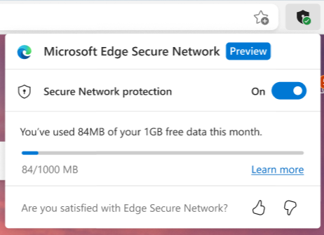 La función de Microsoft Edge Secure Network hará un seguimiento de los datos utilizados por ti.