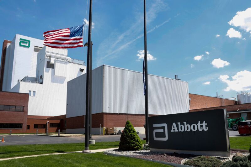 The Abbott manufacturing facility in Sturgis, Michigan, on May 13, 2022.