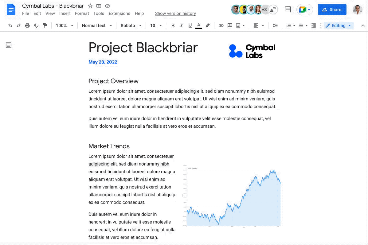 Selecting multiple blocks of text in Google Drive. 