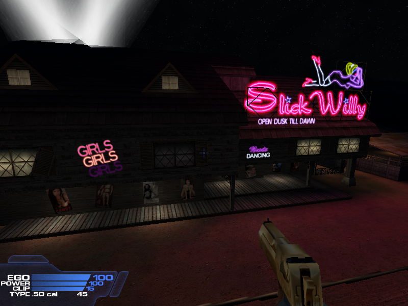 This strip club battling sequence includes serious <em>From Dusk 'Til Dawn</em> vibes. This is the only safe-for-work image I can comfortably share from this sequence; before long, Duke is confronted with countless nipple-filled neon signs. He then meets women who take off their tops to show their carefully rendered 3D breasts.