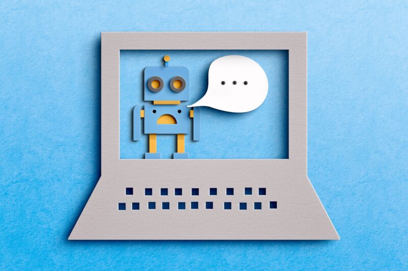 Illustration d'un chatbot sur un écran d'ordinateur.