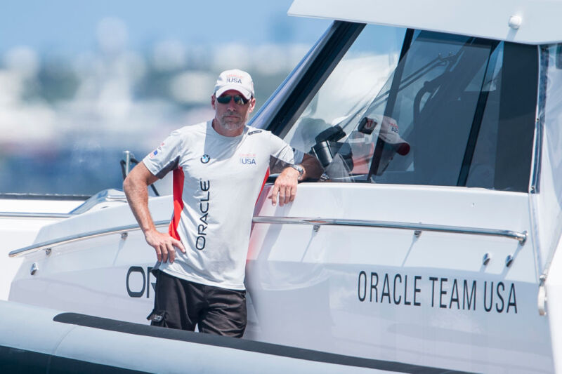 Oracle Corporation CEO Larry Ellison looks on after Oracle Team USA skippered by James Spithill lost race 1 of the America's Cup Finals on June 17, 2017, in Hamilton, Bermuda. 