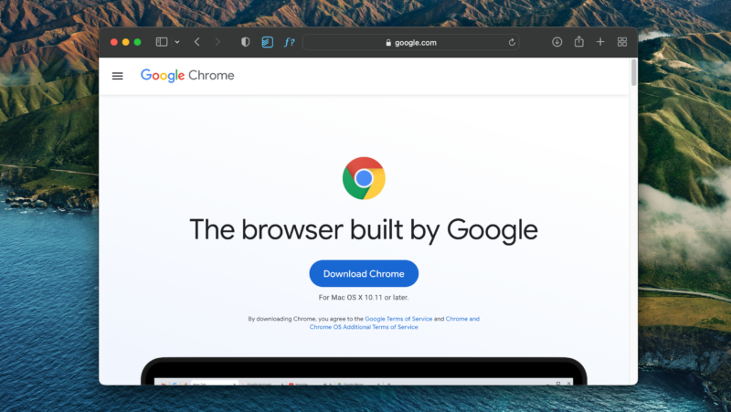 Safari on a Mac that displays the Google Chrome website.