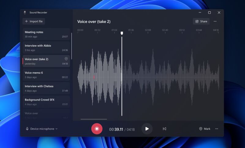 Sound Recorder de Windows 11 está recuperando funciones que se eliminaron hace años