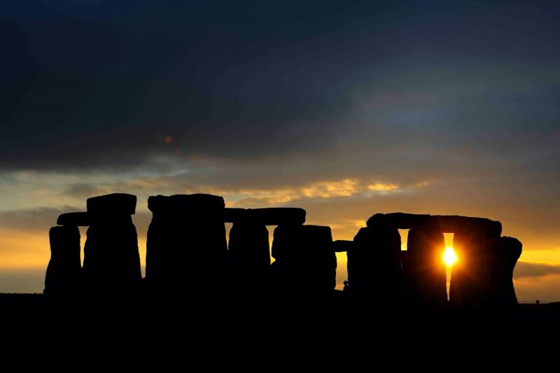 The prehistoric monument of Stonehenge in Wiltshire, UK. A large Neolithic settlement known as Durrington Walls is less than two miles away and is believed to be where the people who built the famous site camped during the main stage of construction. 