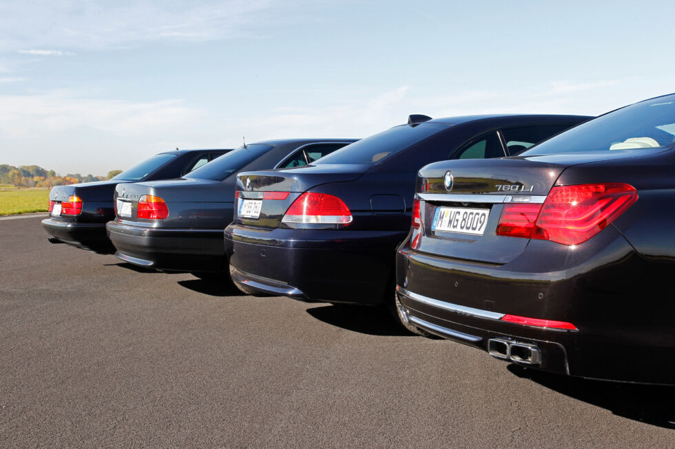 The design of the trunk lid on the E65 7 Series (second from right) was not well-received at the time.