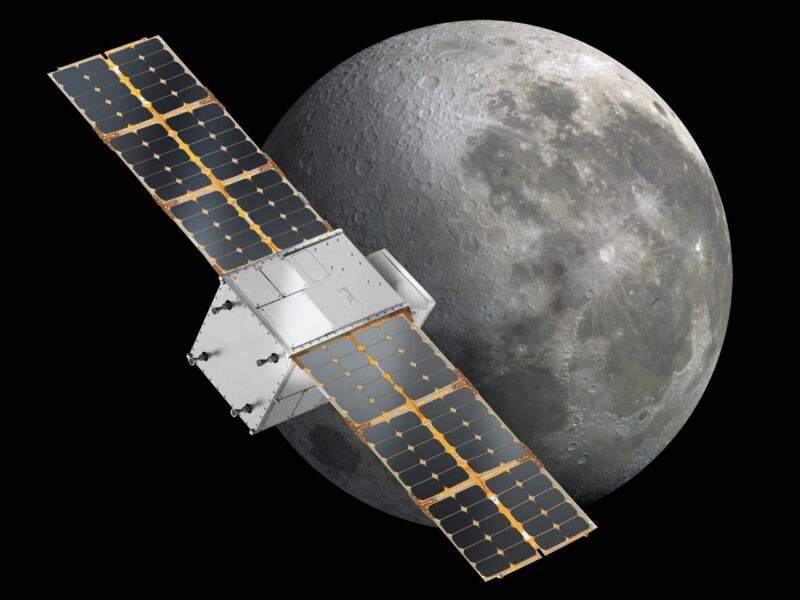 Technology A graphic representation of the Cislunar Autonomous Positioning System Technology Operations and Navigation Experiment in orbit near the Moon.