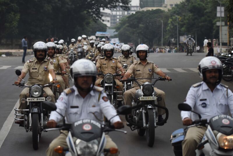 Bike rally by police personnel during "We Make Pune City Safe" awareness campaign on October 3, 2017, in Pune, India.