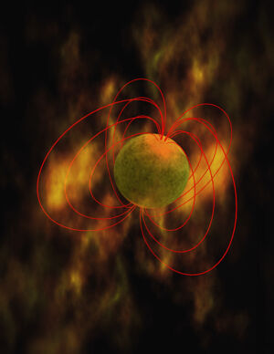 Artist's conception of a magnetar and its magnetic field lines.
