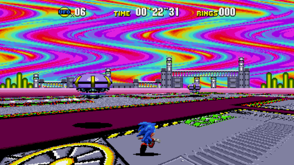 Widescreen mode definitely changes the sensation of any 3D effects in various Sonic games' bonus rounds. Here's <em>Sonic CD</em> looking extra trippy.
