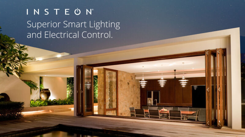 Kitchen with lamps and Insteon logo