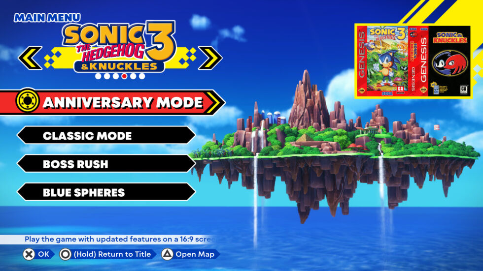 Each game gets its own entry in the <em>Sonic Origins</em> menu interface.