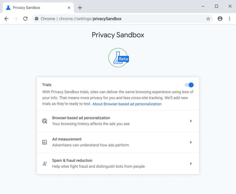 Los controles de Privacidad Sandbox se están probando actualmente para Chrome
