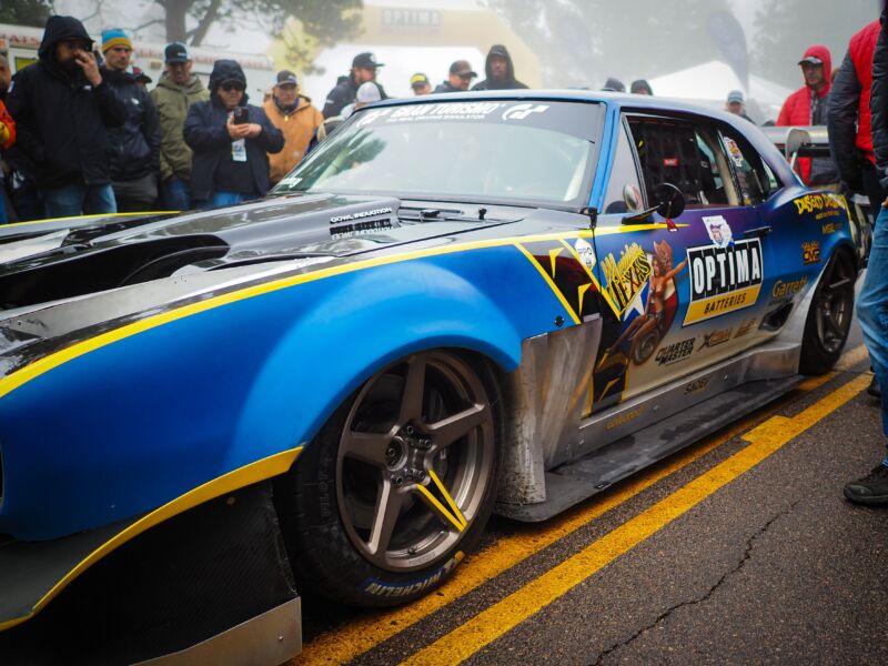 A 1967 Chevrolet Camaro at the start line of the pikes peak hillclimb