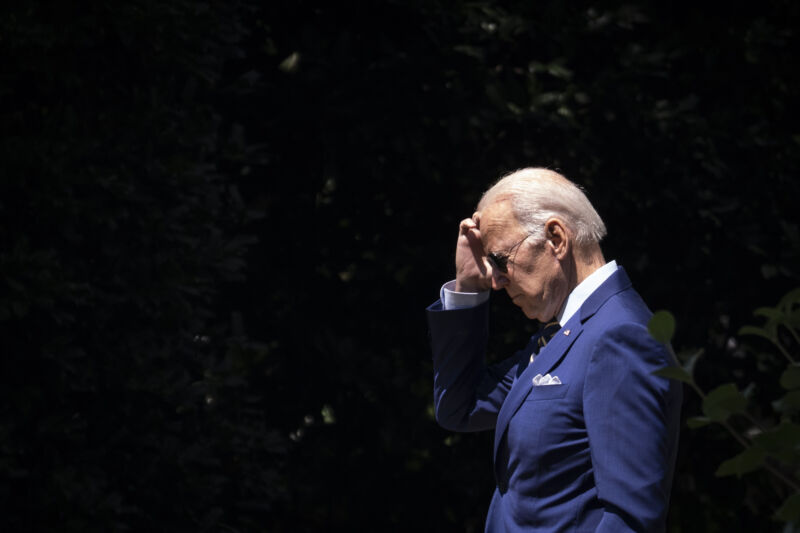 WASHINGTON, DC - JULY 20: U.S. President Joe Biden departs the Oval Office and walks to Marine One on the South Lawn of the White House July 20, 2022 in Washington, DC. Biden is traveling to Somerset, Massachusetts to discuss his next steps in addressing climate change. He is scheduled to deliver remarks at the site of the now-closed Brayton Point power plant, which is being turned into the state's first offshore wind manufacturing facility.