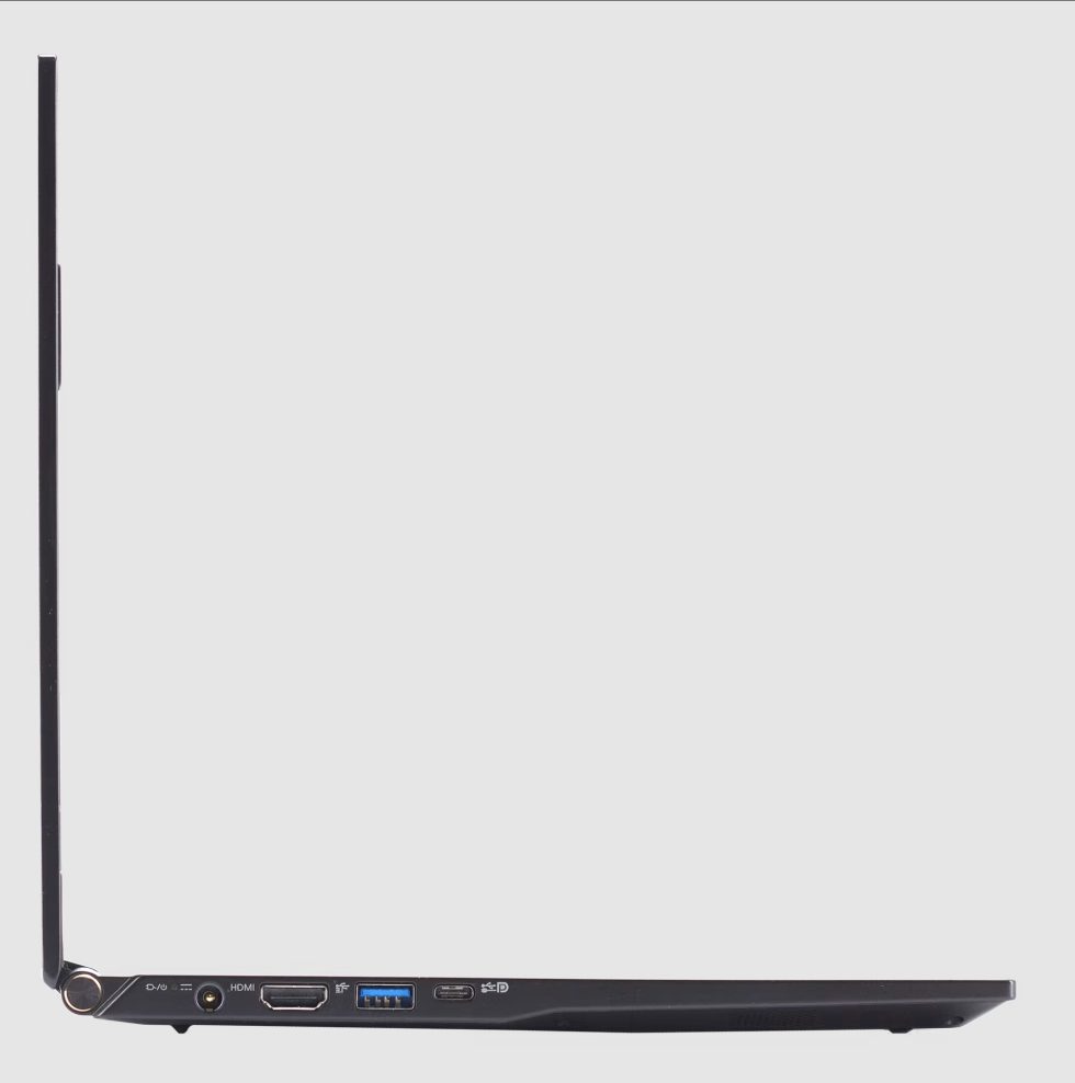 The laptop can receive power over a barrel connector or USB-C.