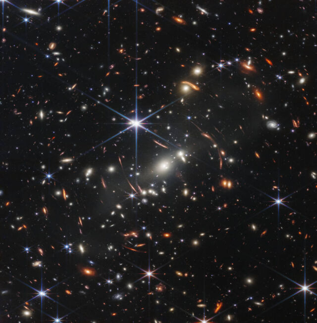 Image of galaxy cluster SMACS 0723, known as Webb’s first deep field image.
