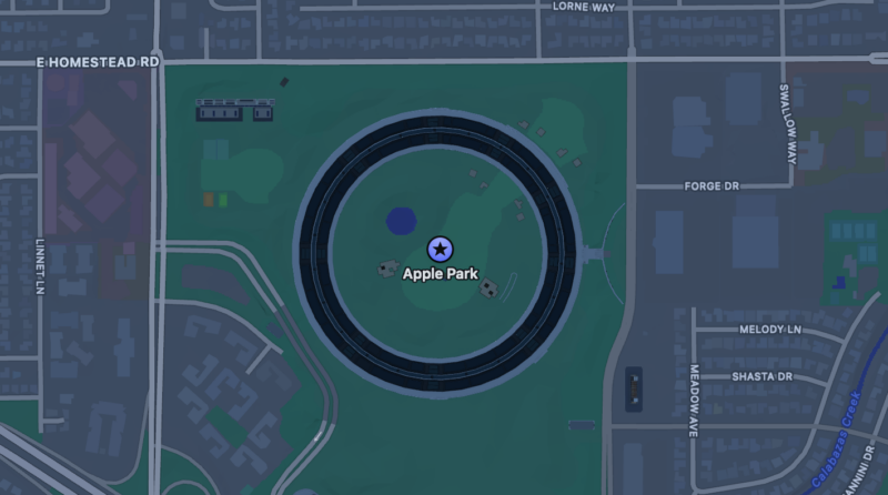 Штаб-квартира Apple, как видно на Apple Maps.