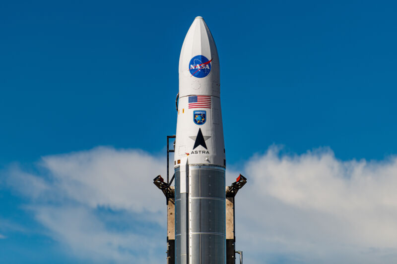 Rocket 3.0 is seen on the launch pad in June 2022 ahead of the launch of a TROPICS mission for NASA.