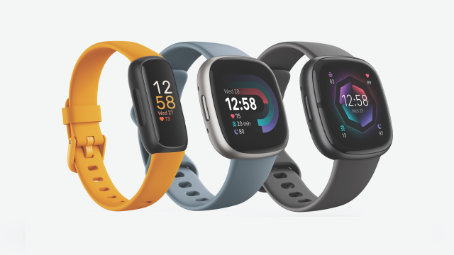 From left to right: Fitbit Inspire 3, Versa 4, and Sense 2.