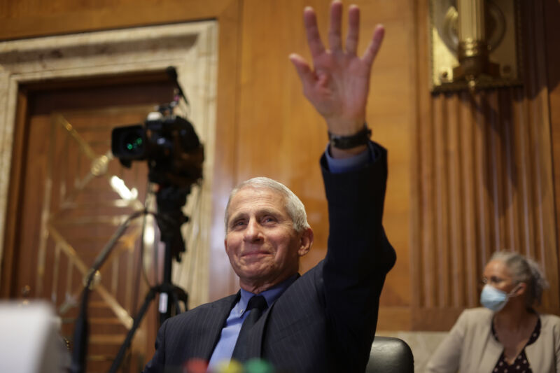 Director of National Institute of Allergy and Infectious Diseases Anthony Fauci gestures as he waits for the beginning of a hearing before the Subcommittee on Labor, Health and Human Services, and Education, and Related Agencies of Senate Appropriations Committee at Dirksen Senate Office Building on Capitol Hill, May 17, 2022, in Washington, DC.