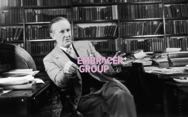 A classic photo of famed author J.R.R. Tolkien, modified to reflect the new steward of his most famed intellectual property as of this week's megaton acquisition announcement.