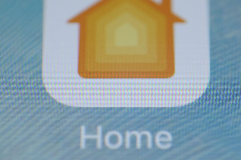 The Apple Home application is seen on an iPhone screen on November 15, 2017. The Home app allows people to control accessories in their home, like living room and kitchen lights, from their phone.