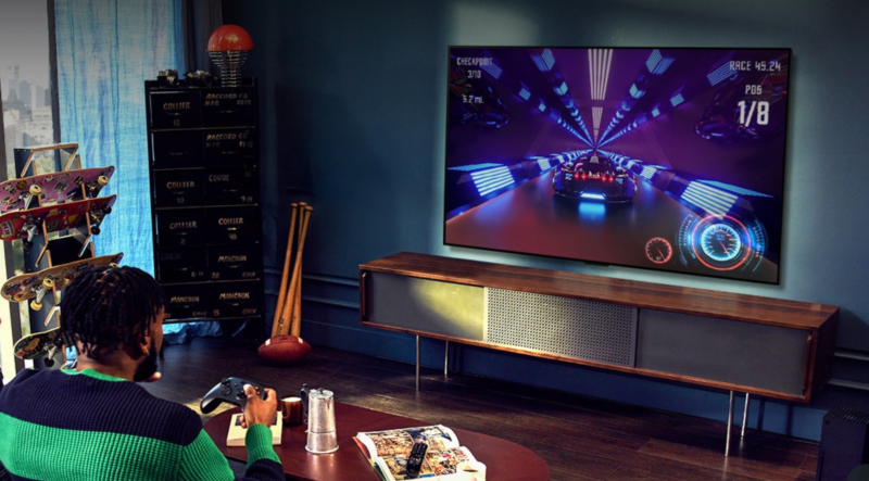 A promotional image for LG's larger OLED televisions.